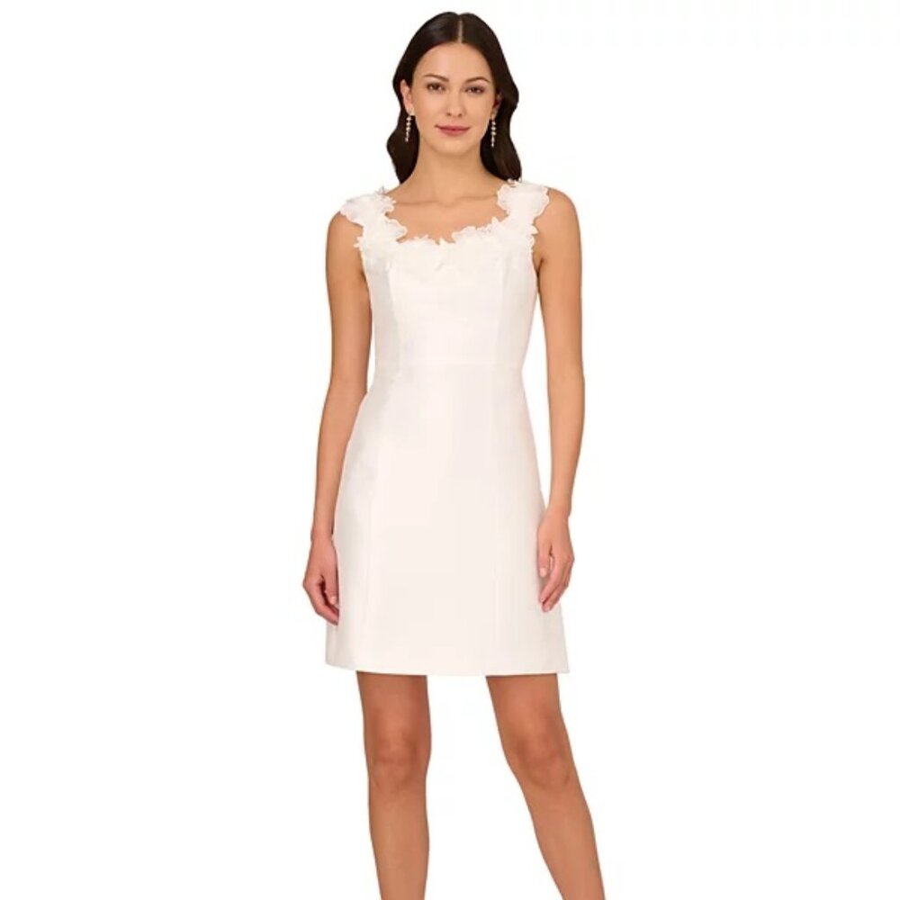 Adrianna Papell Women's Mikado Embellished Sheath Dress Ivory Size 8